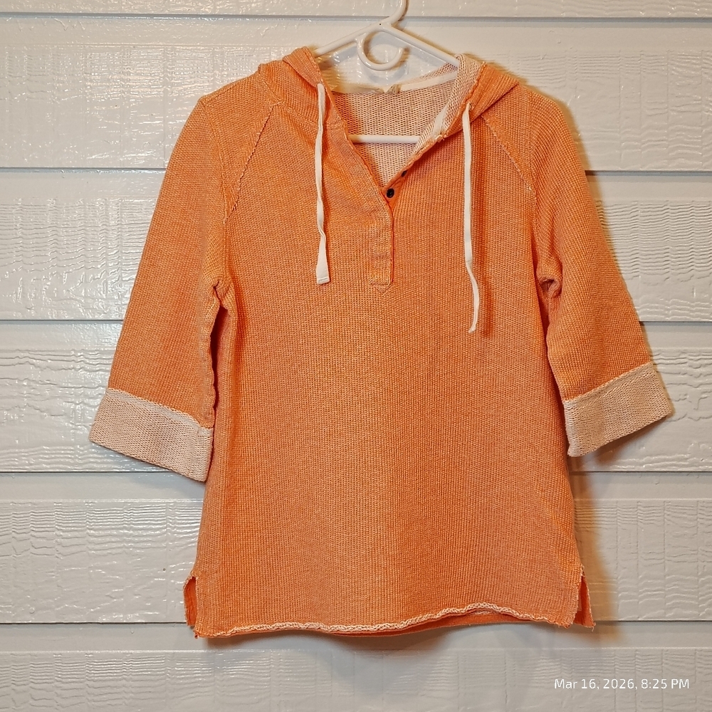 Soft Surroundings Henley Top WOMEN S Hooded Terry Cloth Coastal Grandma Beachy